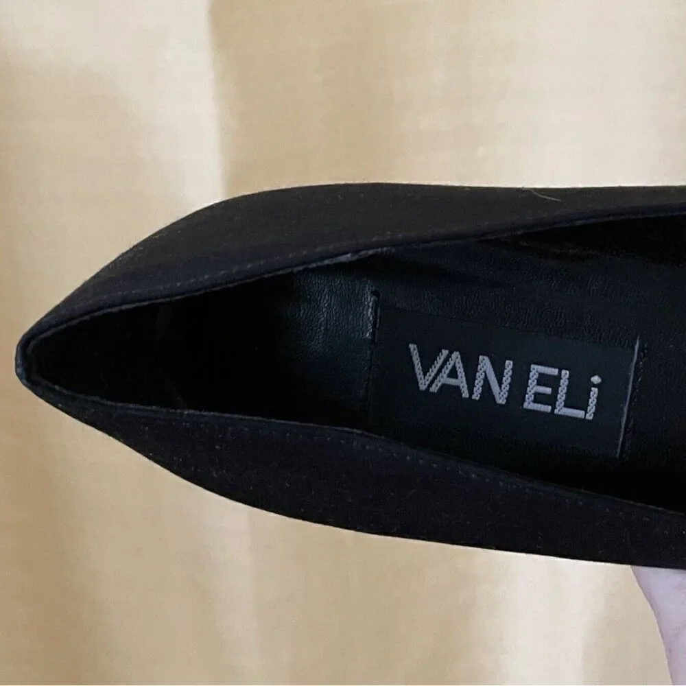 Vintage Van Eli Womens Pump Sz 8N Black Square Toe Bow Spool Heel Preppy Classic